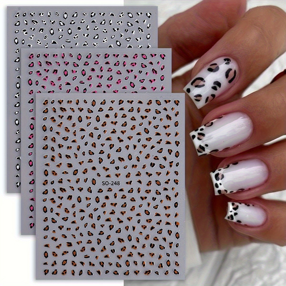 Nail Art Leopard - 3PCS Meilad leopard print nail stickers,