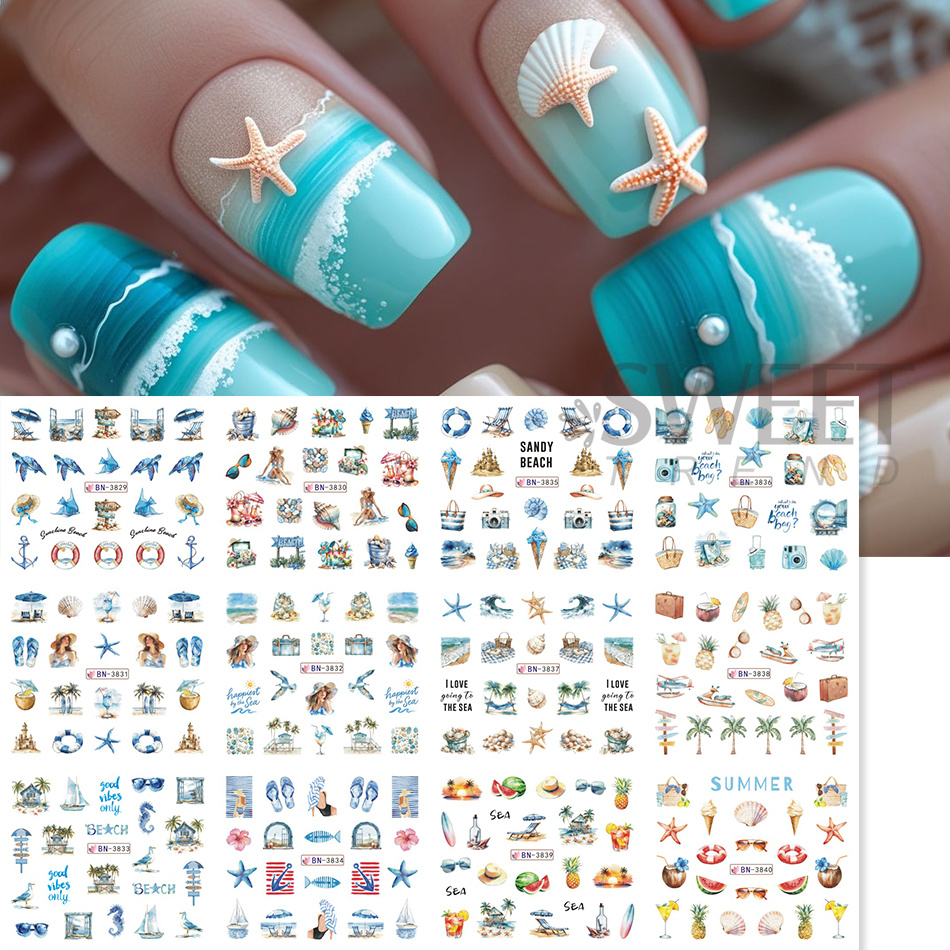 12 Designs Summer Ocean Theme  - Nail Art Leopard 评论和价格