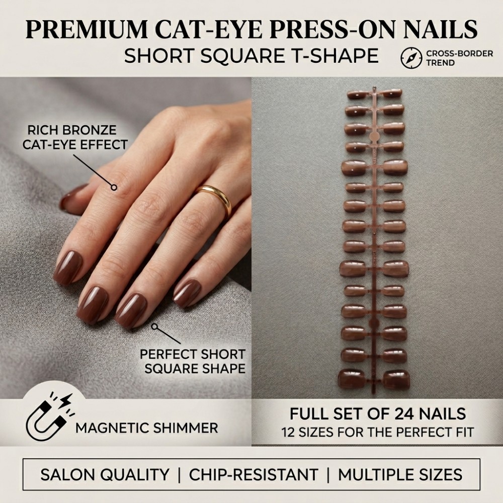 24PCS Short Square Press on Na - Nail Art Extension Cat Eye 评论和价格