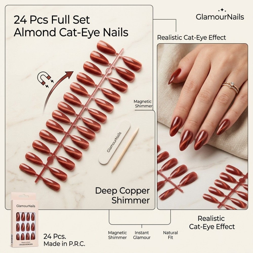 24PCS Short Square Press on Na - Nail Art Extension Cat Eye 评论和价格