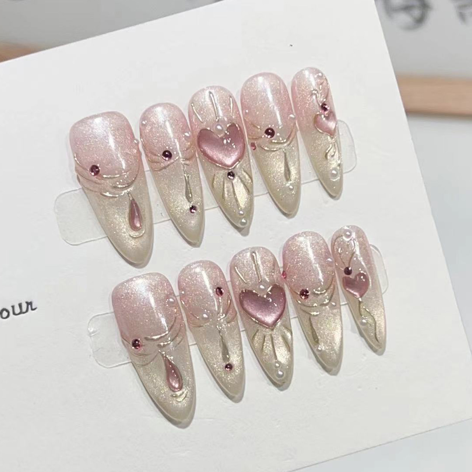10PCS Almond Glossy Press On N - Nail Art Wedding 评论和价格