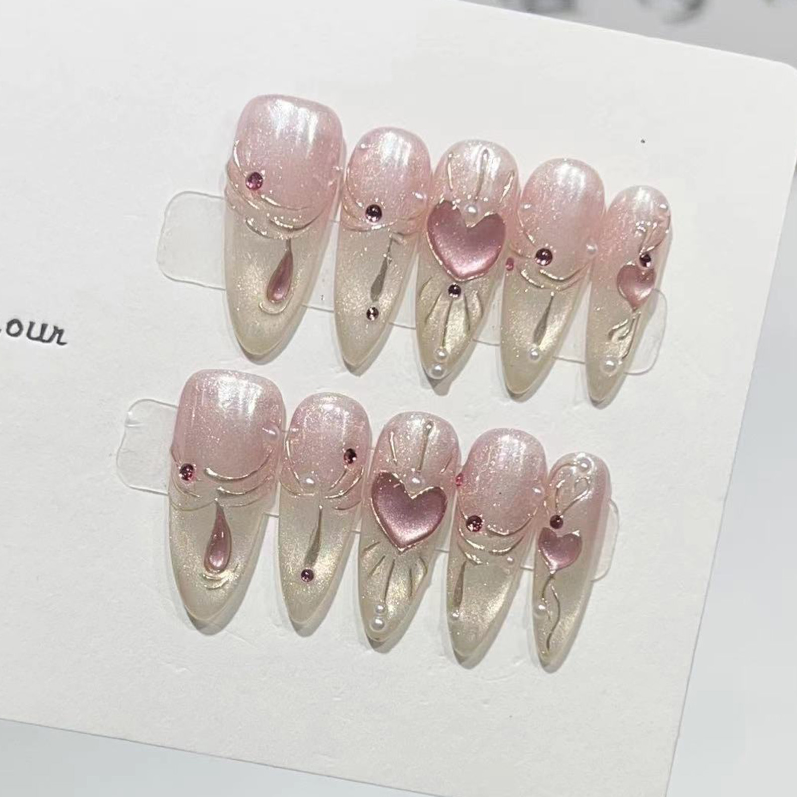 10PCS Almond Glossy Press On N - Nail Art Wedding 评论和价格