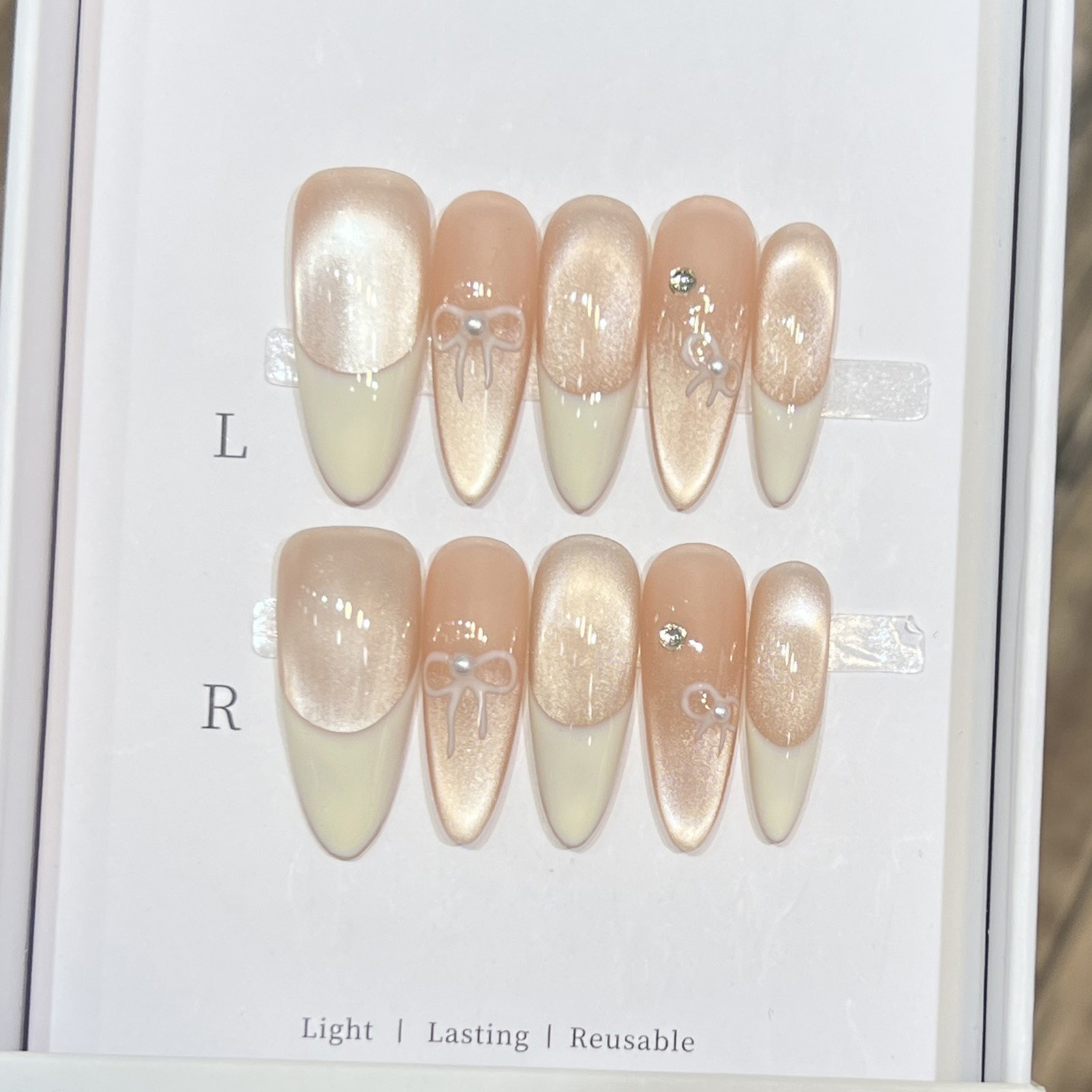 10PCS Almond Glossy Press On N - Nail Art Wedding 评论和价格