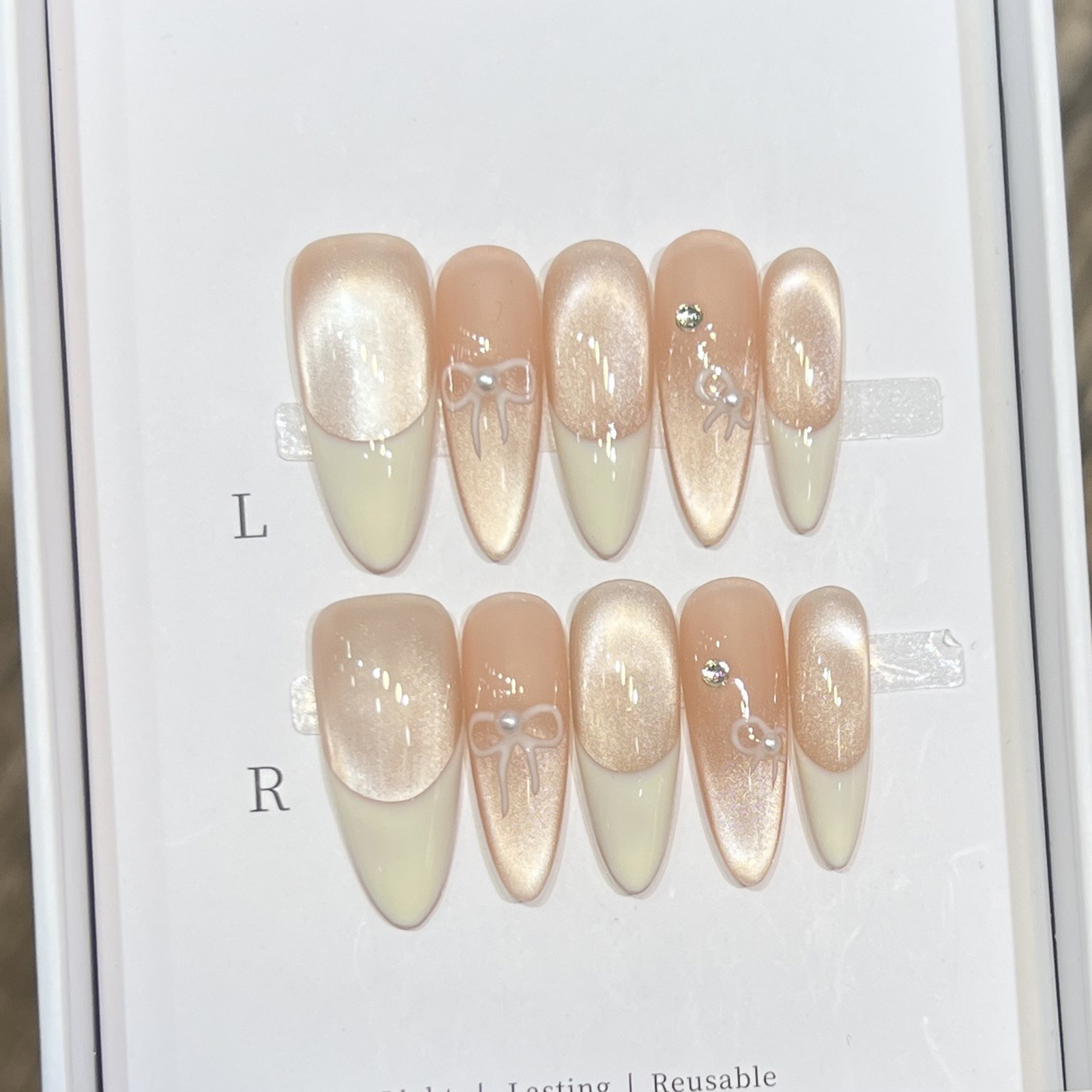 10PCS Almond Glossy Press On N - Nail Art Wedding 评论和价格