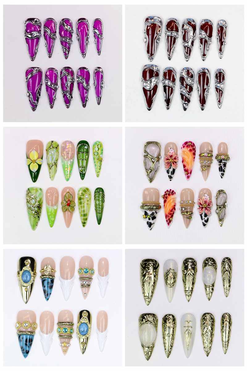 10Pcs Long Stiletto Press-On N - Nail Art Wedding 评论和价格