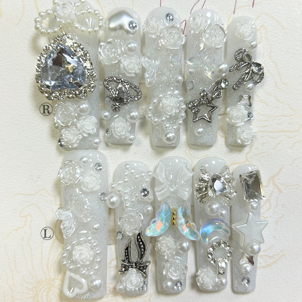 10PCS Cute Jirai Kei White Han - Nail Art Overlay 评论和价格
