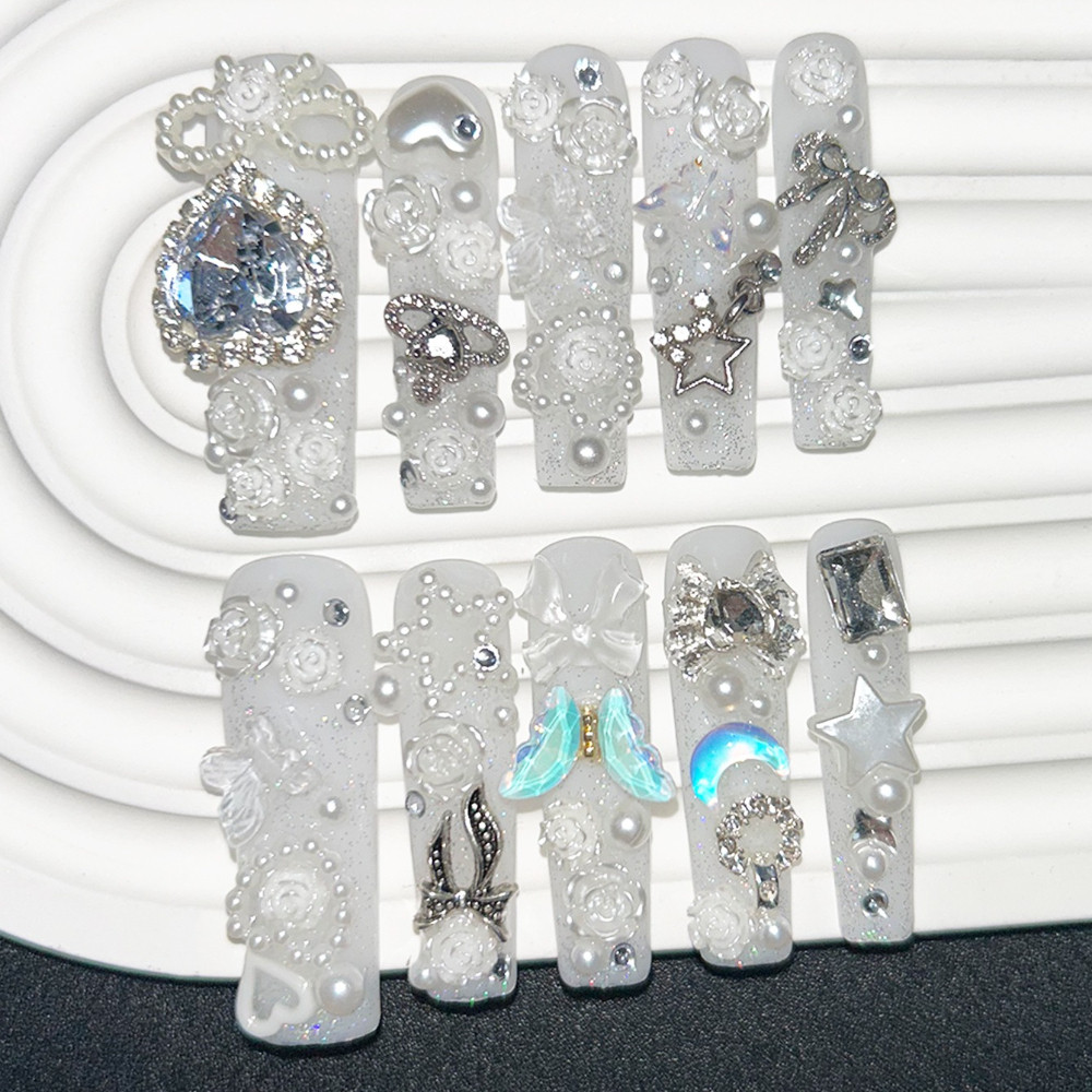 10PCS Cute Jirai Kei White Han - Nail Art Overlay 评论和价格