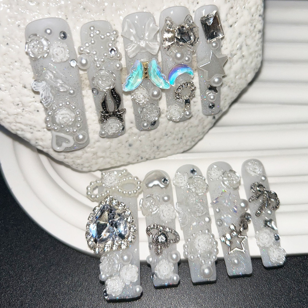 10PCS Cute Jirai Kei White Han - Nail Art Overlay 评论和价格