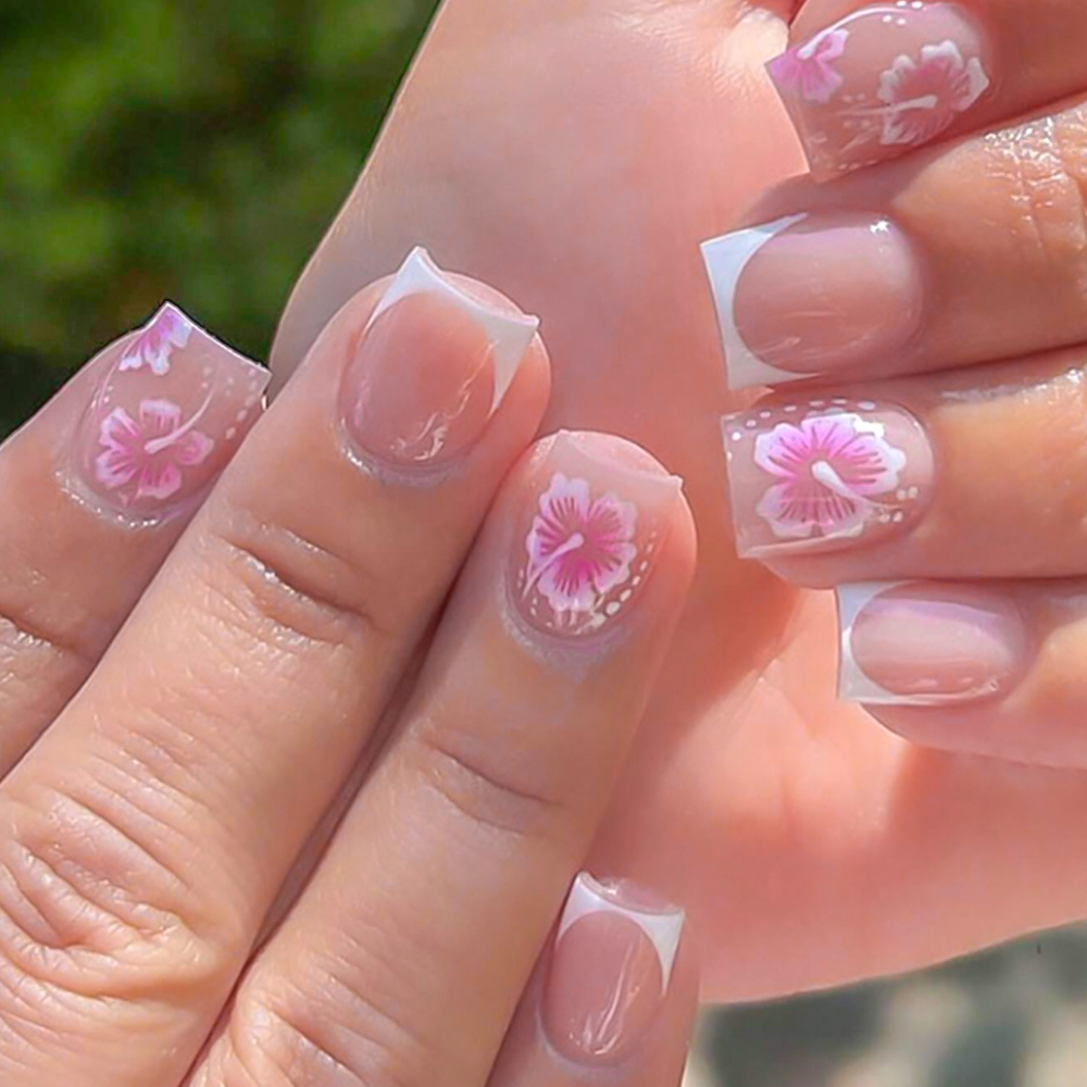 24Pcs French Flower False Nail - Nail Art Wedding 评论和价格