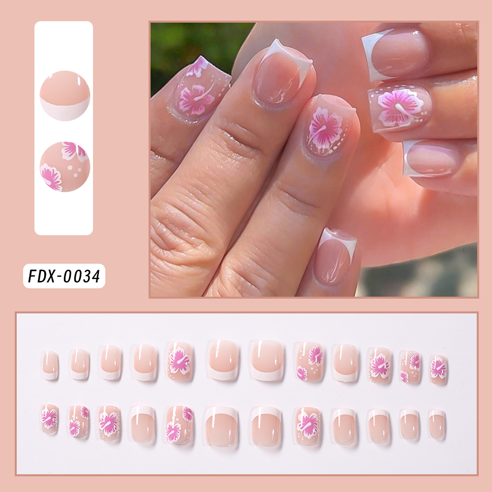 24Pcs French Flower False Nail - Nail Art Wedding 评论和价格